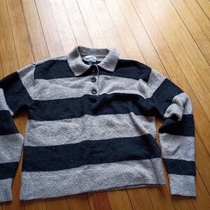 Universal Thread Black and Gray Striped Polo Sweater